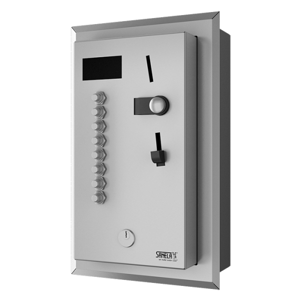 Встроенный монетный и жетoнный автомат для 2 - 8 или 12 душей, прямое управление, выбор душа пользователем